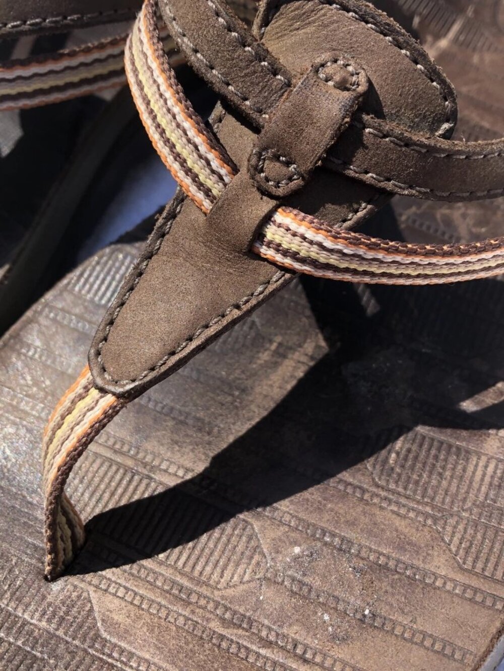 Vintage Retro CHACO Women's Thong FLIP Flop Brown Leather and grosgrain SZ 8 - Picture 9 of 15